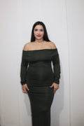 Vestido Largo Elegance Off Shoulder Verde Oliva