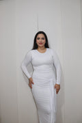 Vestido Blanco Largo Ajustado con Lazo Lateral – Muse Light